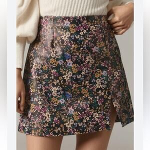 NWT Maeve Anthropologie Faux Leather Micro Mini Side Slit Floral Women’s Size 2